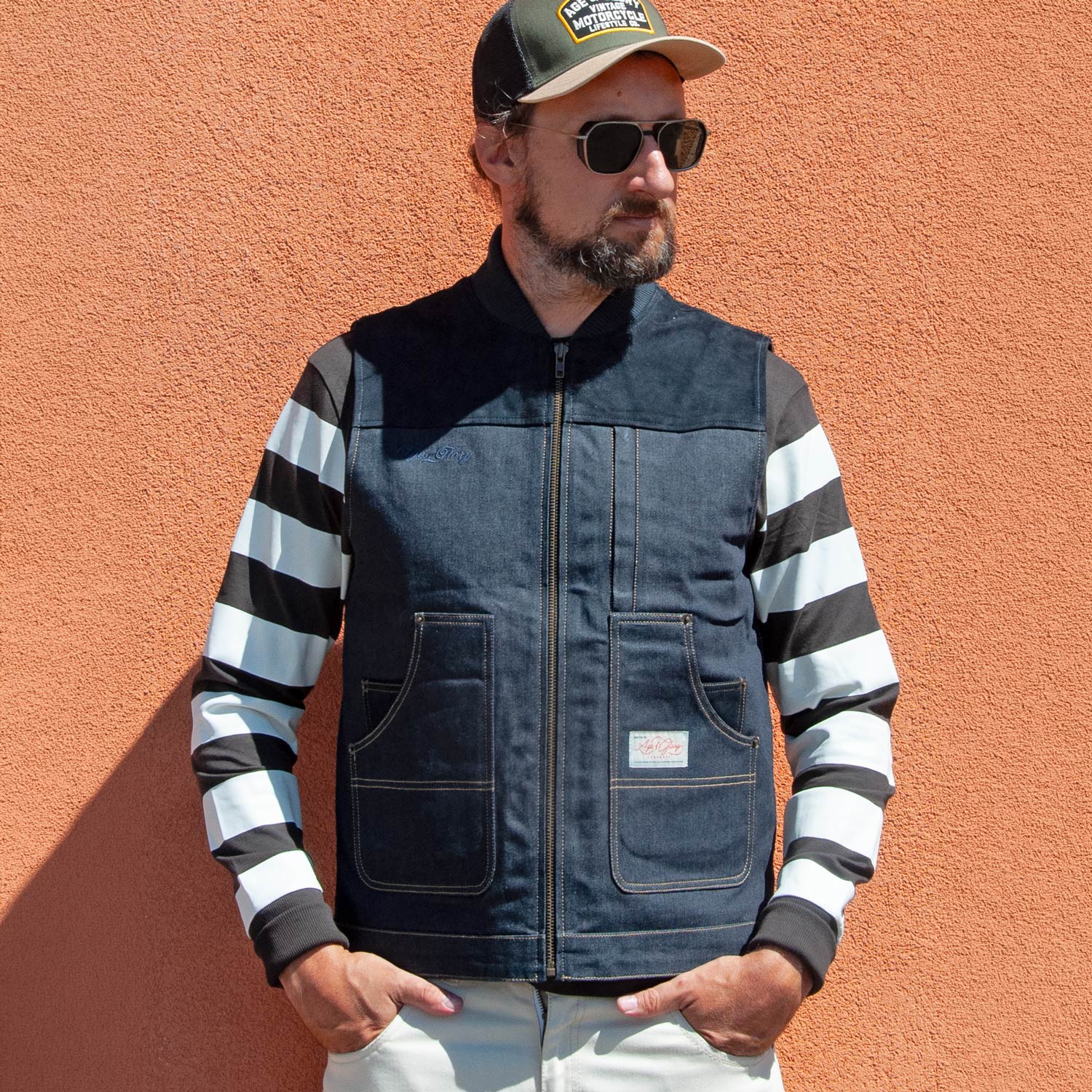 Worker coated raw denim Motorcycle Jacket - Age of Glory